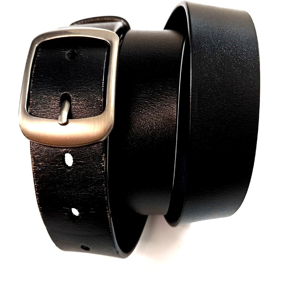 Black Men's Leather Belt Silver Buckle size 39-40